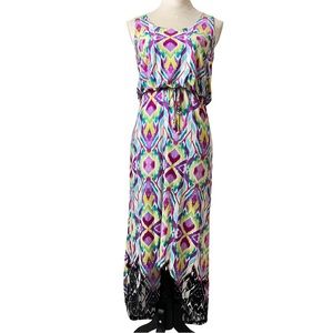 Shelby & Palmer Boho Multicolored Maxi High Low Blouson Sleeveless Dress
